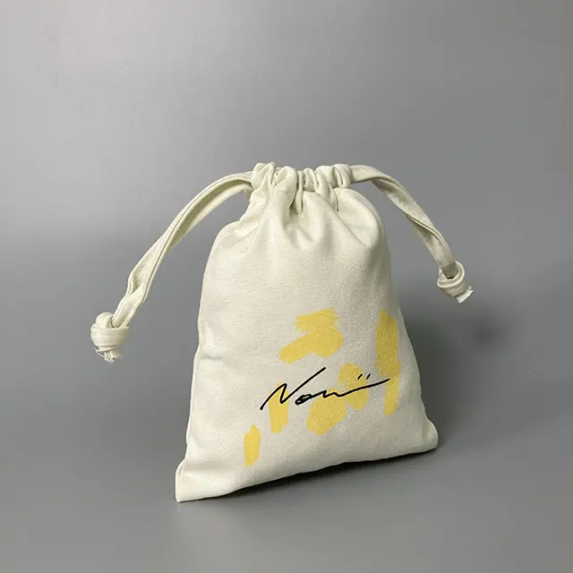 Sac en coton bio en lin avec Logo brodé, pochette en tissu avec cordon de serrage,