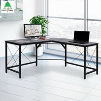 Meuble de maison, bureau d'ordinateur en forme de L avec pieds en métal, table d'étude pour étudiants