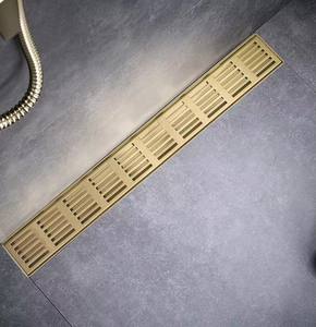 Drenaje de Ducha Lineal Moderno de 12 Pulgadas, Rejilla de Drenaje de Bañera de Acero Inoxidable 304 Pulido en Oro, Patas Ajustables, Hoteles - Product Image 2