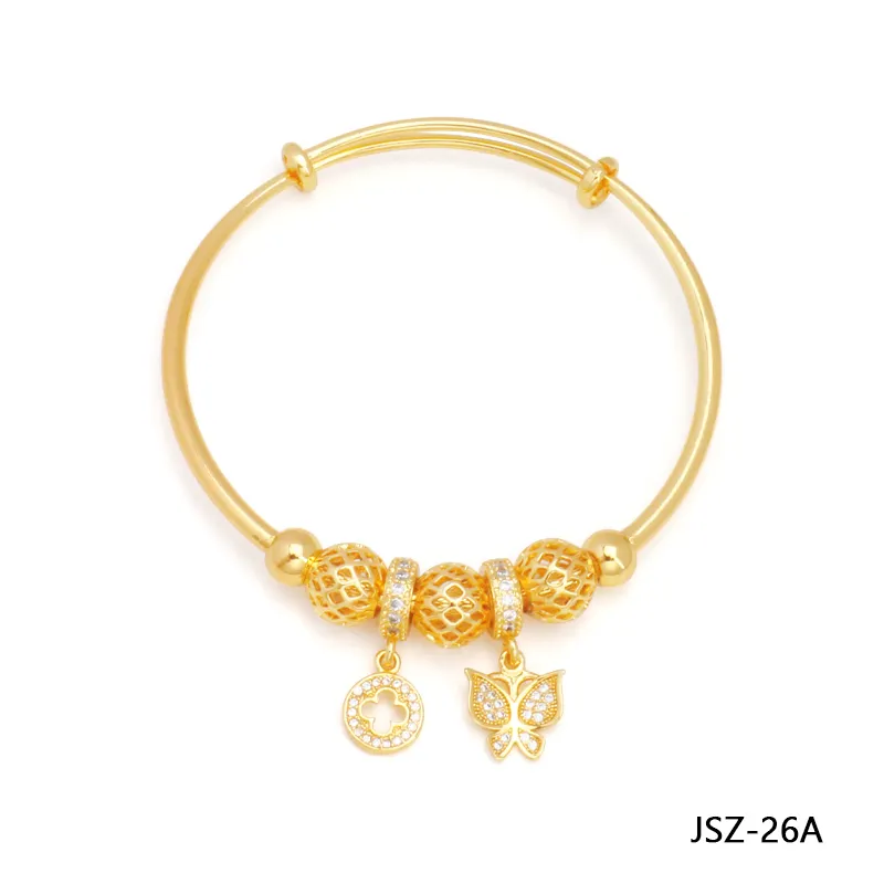 JXX Hot Sale 24k Gold-plated Adult Push-pull Bangle With Diamond Leaf Heart Bracelet Butterfly Style Women Jewelry