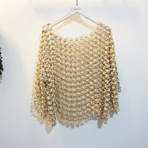 <span class=keywords><strong>Blusa</strong></span> <span class=keywords><strong>Elegante</strong></span> di Lusso da Donna NPF con Perle e Lurex Dorato, Stile Vintage con <span class=keywords><strong>Pizzo</strong></span> Floreale Traforato, Top Morbido e Grazioso - Product Image 1