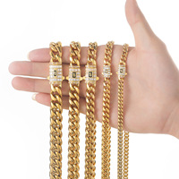 6mm-18mm Largeur Vente En Gros Collier En Or Bijoux En Acier Inoxydable Diamant Fermoir Cubain Lien Chaîne En Or 18k pour Hommes