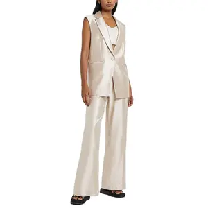 Venta <span class=keywords><strong>al</strong></span> por mayor de moda elegante señoras <span class=keywords><strong>Oficina</strong></span> abrigo de las mujeres traje de color personalizado dorado tallado sin mangas blazer para las mujeres - Product Image 1