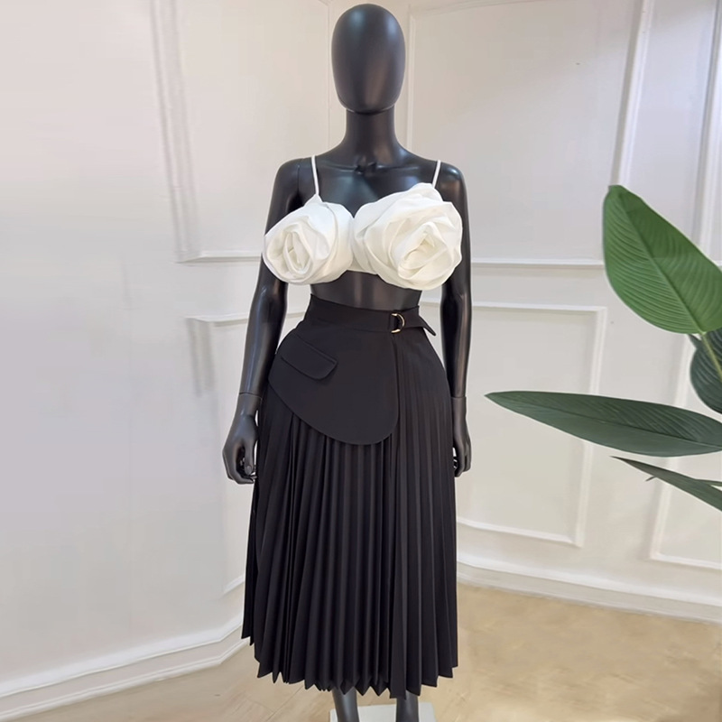 strapless open back dress Pleated Lace Silk Dress Black  Gold Hawk Clothing