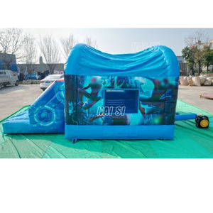 Aire de jeux gonflable avec château gonflable et toboggan bleu, motif dessin animé, équipement de fête, <span class=keywords><strong>location</strong></span> d'attractions gonflables - Product Image 3