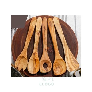 Ensemble d'ustensiles de cuisine durables et sans danger pour les aliments en bois d'olivier, 5 pièces, avec logo et couleur personnalisables - Product Image 2