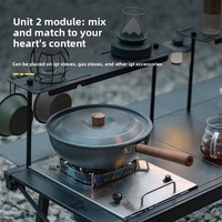 Table pliante d'extérieur en alliage d'aluminium, table de camping portable avec étagère de rangement, table combinée réglable en hauteur pour brûleur