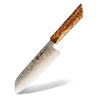 Couteaux Santoku faits main Desevelli, acier Damas tricolore 33 couches, 60 HRC, ambidextres, écologiques, finition brossée