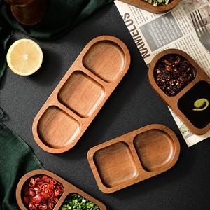 Dining dish, compartmentalized plate, acacia wood household solid wood snack dish, hot pot/grilled meat <b>sauce</b> dish, small plate - Product Image 1