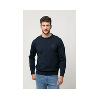Top qualité coupe droite manches lisses col rond manches longues classique chandails bleu clair pour hommes