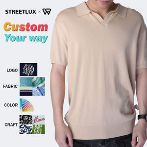 Logo personnalisé OEM & ODM hommes pull d'été col en V tricot revers bouton Baggy T-Shirt anti-rides motif solide conception - Product Image 1