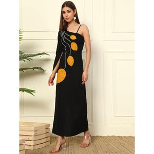 Vestido de viscosa sólida para mujer, de un solo hombro asimétrico, manga larga, ajustado al cuerpo, largo hasta el tobillo, ideal para fiestas de verano estilo occidental. - Product Image 1