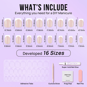 BTArtbox Glacé Donut Design Artificiel French Tip Press On Nails Vendeur en gros Gels carrés courts Press On French Nails - Product Image 4