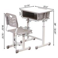 Ensemble bureau et chaise réglables pour étudiants, structure métallique, poste de travail en bois avec tiroir et crochets pour l'école