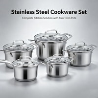 Ensemble de casseroles en acier inoxydable écologique de style américain moderne, avec couvercle en verre, sans revêtement, compatible induction, gaz et lave-vaisselle