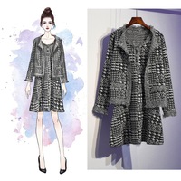 Robes décontractées élégantes pour femmes ALIKE, style A, nouvelle mode printemps, ensemble jupe et manteau à carreaux, ODM, grande taille, deux pièces, naturel