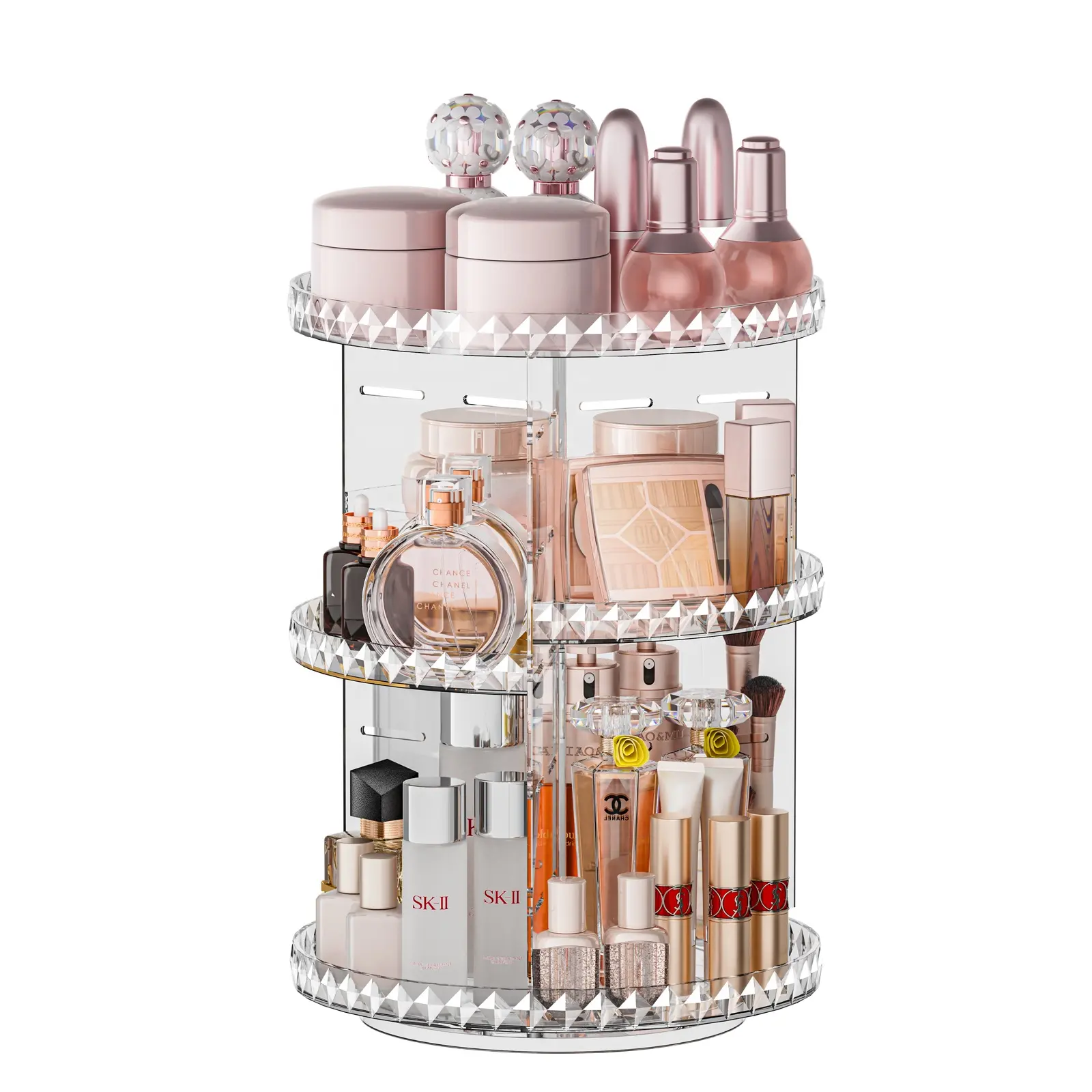 Transparente runde 7-lagige multifunktion ale kosmetische Aufbewahrung sbox 360-Grad-drehbarer verstellbarer Make-up-Organizer mit oberem Fach