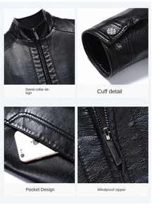 <span class=keywords><strong>Veste</strong></span> en laine doublée polaire épaissie pour hommes col montant hiver chaud <span class=keywords><strong>veste</strong></span> en <span class=keywords><strong>cuir</strong></span> décontracté court PU <span class=keywords><strong>veste</strong></span> pour papa hommes - Product Image 5