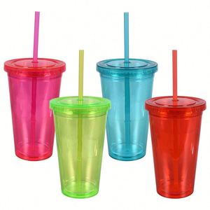 24oz Travel <b>Mug</b> Reusable Double Wall Skinny Plastic Tumbler With Lid and Straw - Product Image 2