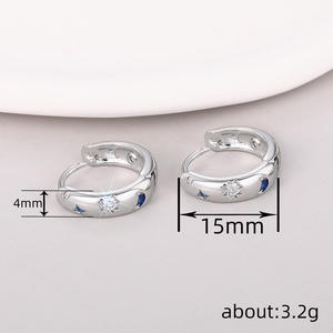 Orecchini a Cerchio con Zirconi a Stella, Placcati in Oro Bianco, in Lega, Regalo Carino per Donne, Gioielli con Taglio Brillante Rotondo e Montatura a Griffe, Orecchini alla Moda - Product Image 5