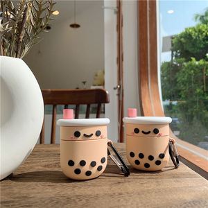 Estuche de silicona con diseño de dibujos animados para AirPods 1, 2 y 3, con llaveros y dijes de té de burbujas - Product Image 2