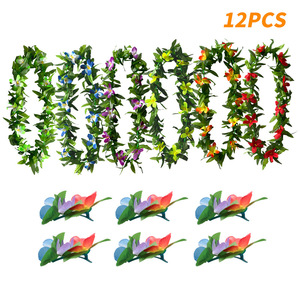 Nouveau hawaïen artificiel Luau fleur feuille soie Tropical coloré collier été piscine fête décorations - Product Image 5