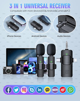 Microphones Lavalier Sans Fil 3 en 1 pour iPhone iPad Android Caméra, Microphone USB-C avec Autonomie de 7 Heures, Mini Microphone Anti-Bruit