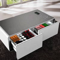 Table basse intelligente avec mini-réfrigérateur intégré, double tiroir de rangement et haut-parleurs pour la charge sans fil