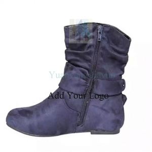 Nouvelles Bottes Cheville Plissées en Daim Style Chevalier Vintage Tendance Automne 2022 pour Femme avec Boucle et Fermeture Éclair - Product Image 3