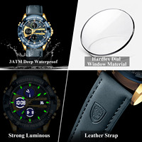 Jam Tangan Poedagar E125 Pria Dual Display Digital Analog Tahan Air Quartz Bercahaya Tali Kulit Arloji Olahraga untuk Pria
