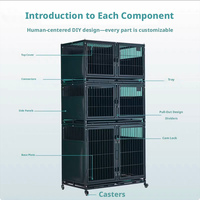 Modulaire stapelbare dierenkooi van ijzer, plastic en hout, extra stevig, voor honden en katten, geschikt voor trim, onderdak en gebruik in dierenklinieken.