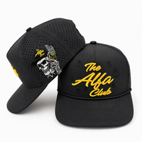 Topi Golf 5 Panel Custom Pabrikan dengan Lubang Laser Cut, Bordir Tengkorak, dan Snapback