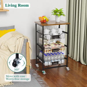 Chariot de cuisine à 4 niveaux avec micro-ondes, étagère à café et organisateur sur roulettes verrouillables pour salon, bureau, balcon - Product Image 5