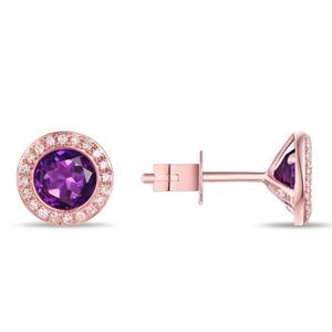 Wholesales Rose Gold Plated Birthstones <b>Amethyst</b> Halo CZ Women Hot <b>Stud</b> <b>Earrings</b> <b>Earrings</b> - Product Image 2