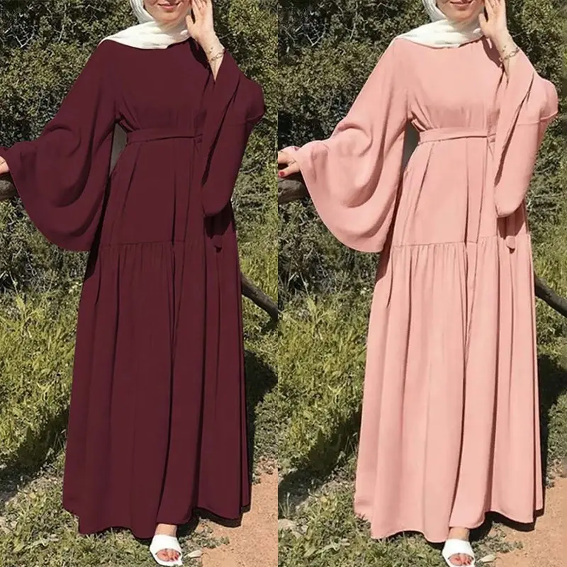 イスラム教徒の控えめなドレスシフォンランタンスリーブアバヤドバイローブ祈りの服サドゥイモロッコのロングガウンアフリカンドレス