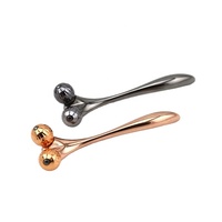 Rouleau de massage facial 3D en or rose, double boule métallique, instrument amincissant en V pour le visage, raffermissant la peau, rouleau de beauté à domicile