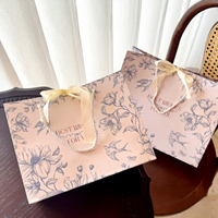 Tas Hadiah Cetak Gaya Inggris dengan Pita, Motif Bunga Elegan, untuk Pakaian, Perhiasan, Kemasan Premium