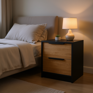 Mesita de Noche Negra Wengue de 2 Cajones, Mueble Moderno para Dormitorio, Diseño Elegante para el Hogar - Product Image 2