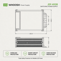 Alimentation à découpage AC/DC WHOOSH IP62 400W 12V 33.3A pour enseignes lumineuses à LED recouvertes, garantie 2 ans