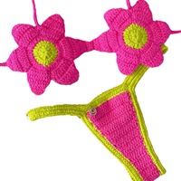 Bikini Sexy en Crochet Personnalisé Nouveau Style Plage 2 Pièces Ensemble Livraison Directe Fait Main Grande Taille Soutien-Gorge avec Imprimé Floral Tissu à Bretelles