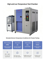Chambre climatique à température et humidité constantes haute/basse température, protection IP65, précision 2%, puissance 4kW, garantie 1 an