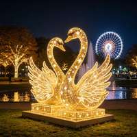Luz LED 3D Gigante para Exteriores con Motivo de Pareja de Cisnes, Clasificación IP65, Decoración Navideña y para Bodas, para Parques y Uso Comercial