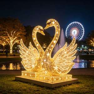 Luz LED 3D Gigante para Exteriores con Motivo de Pareja de Cisnes, Decoración Romántica Comercial para Parques, Bodas y Eventos - Product Image 1