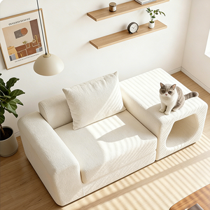 Divano Sezionale Modulare Moderno con Cuccia Integrata <span class=keywords><strong>per</strong></span> Animali Domestici, Divano in Tessuto Pet-Friendly con Bracciolo <span class=keywords><strong>per</strong></span> Gatti <span class=keywords><strong>e</strong></span> Animali Domestici <span class=keywords><strong>che</strong></span> Condividono lo Spazio - Product Image 2