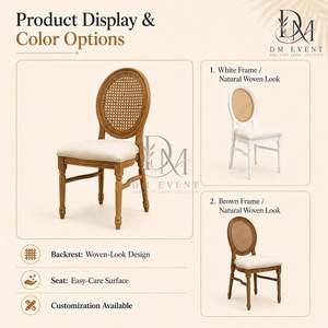 <b>Round</b> Cane Back Wood Wedding Chair <b>Padded</b> <b>Seat</b> Banquet Seating for Event Rental and Wholesale - Product Image 3