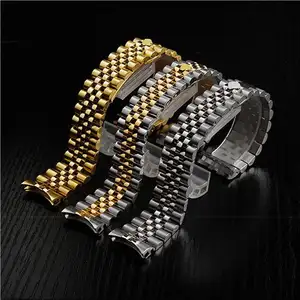 Bracelet de montre en acier inoxydable massif de 20mm de haute qualité avec courbe en or bicolore personnalisé Fabrication en gros