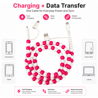 Câble de charge USB Type C 4-en-1 bicolore perlé pour téléphone, multi-charge et transfert de données, vente en gros