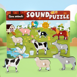 Instrumen kendaraan hewan kartun kayu membuat suara 3D papan teka-teki Jigsaw bayi mainan edukasi Dini anak untuk anak laki-laki perempuan - Product Image 2