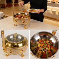 Plat de service de luxe en acier inoxydable avec couvercle suspendu doré, chauffe-plat pour buffet, idéal pour la restauration hôtelière et les banquets, vente en gros