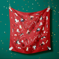 Écharpe carrée personnalisée rouge à imprimé chat de Noël, bandana en satin, logo personnalisé, cadeau de Noël